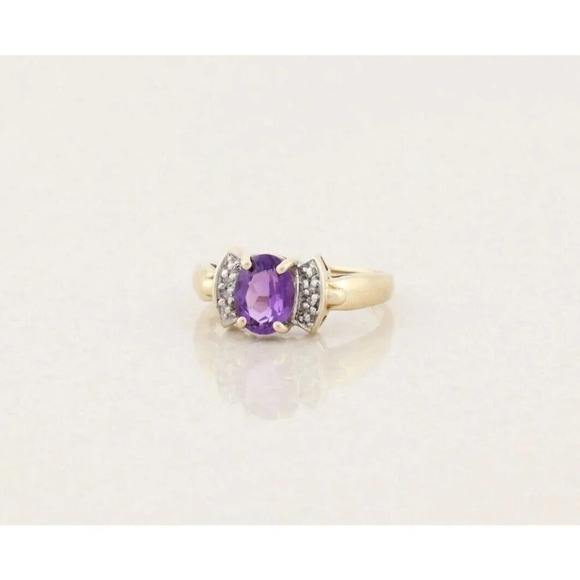 10k Yellow Gold Purple Amethyst and Diamond Bow Ring Size 7 1/4 - Picture 6 of 8